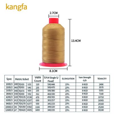 Résistance à haute température 1500m 100% nylon 304 couleurs tex 135 fil de nylon lié