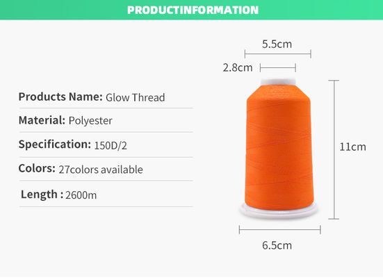 Glow In The Dark 150D/2 Fil de broderie en polyester 3000 mètres en rouleau Poids net 100G