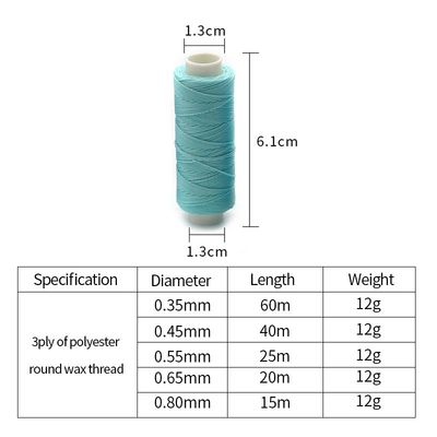 Fil rond ciré en cuir 100% polyester pour articles en cuir cousus à la main 0,45 mm 85 couleurs